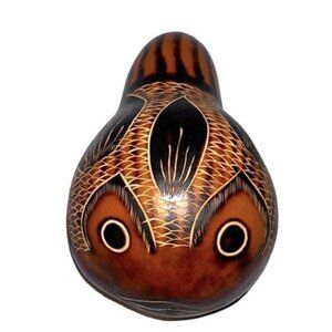 Vintage Peruvian Folk Art Carved Fish Maraca Signed Bertha Medina Hand Painted